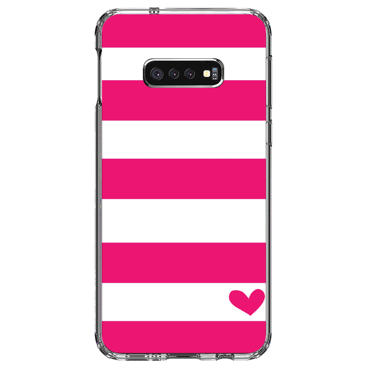 Hot Pink White Stripes Heart Clear Shockproof iPhone Case, view 18