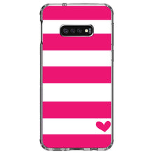 DistinctInk® Clear Shockproof Hybrid Case for Apple iPhone / Samsung Galaxy / Google Pixel - Hot Pink White Stripes Heart