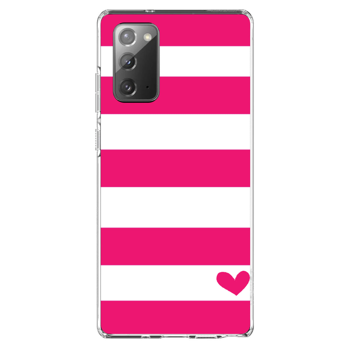 Hot Pink White Stripes Heart Clear Shockproof iPhone Case, view 7
