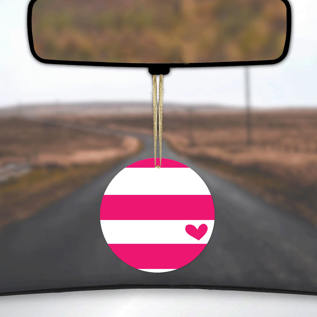 Hot Pink White Stripes Heart Ceramic Ornament, view 3