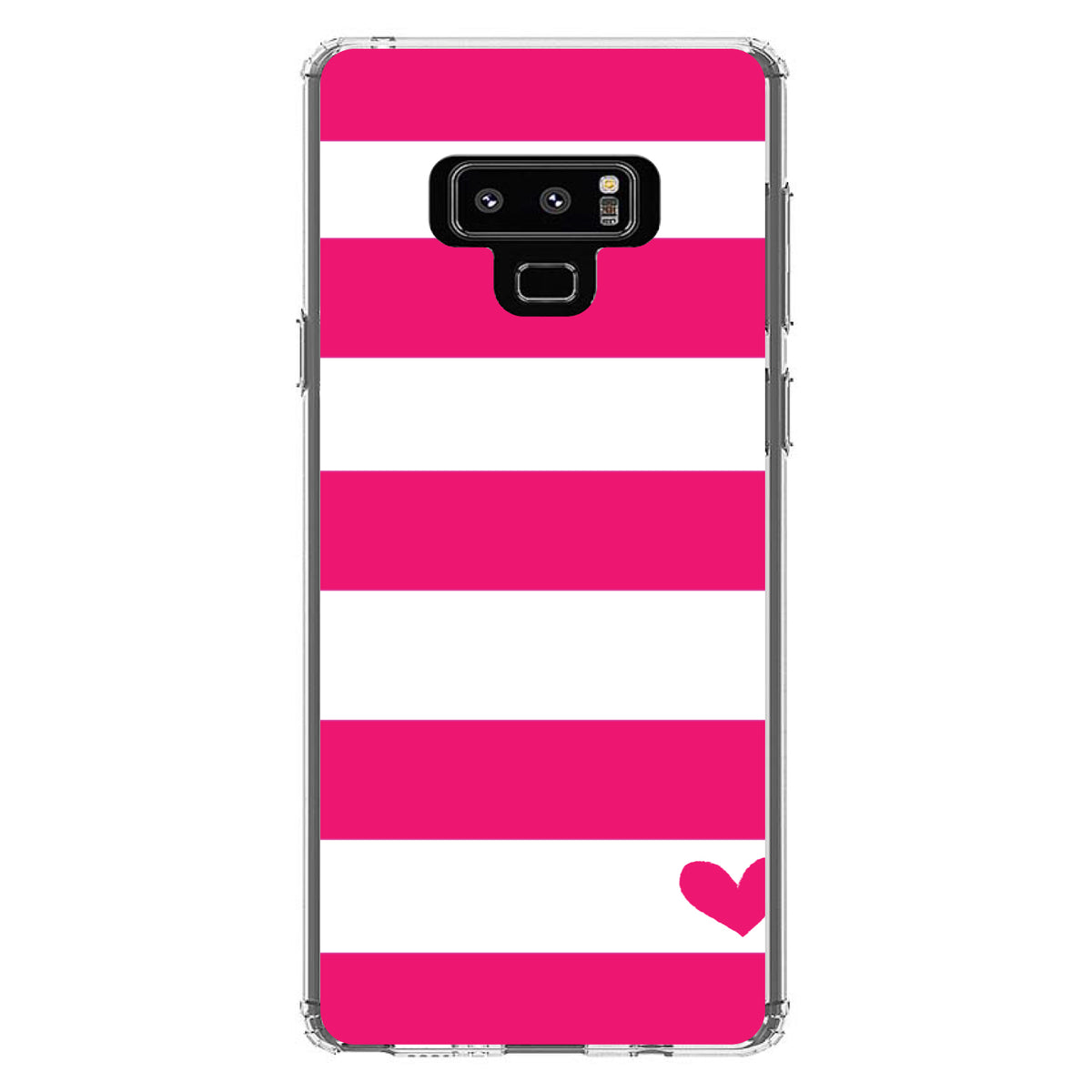 Hot Pink White Stripes Heart Clear Shockproof iPhone Case, view 11