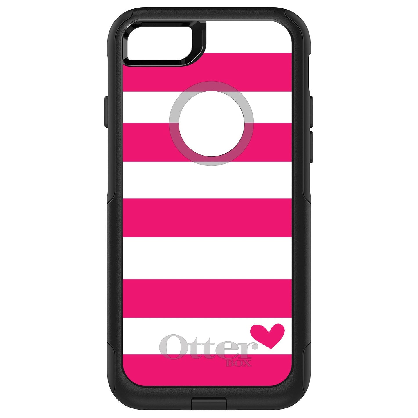 DistinctInk™ OtterBox Commuter Series Case for Apple iPhone or Samsung Galaxy - Hot Pink White Stripes Heart