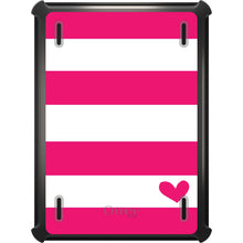 DistinctInk™ OtterBox Defender Series Case for Apple iPad / iPad Pro / iPad Air / iPad Mini - Hot Pink White Stripes Heart