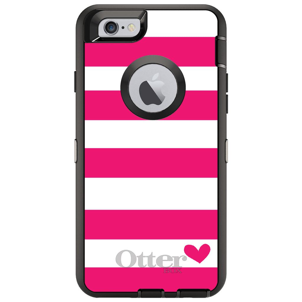 Hot Pink White Stripes Heart OtterBox Defender Case for iPhone & Galaxy, view 4