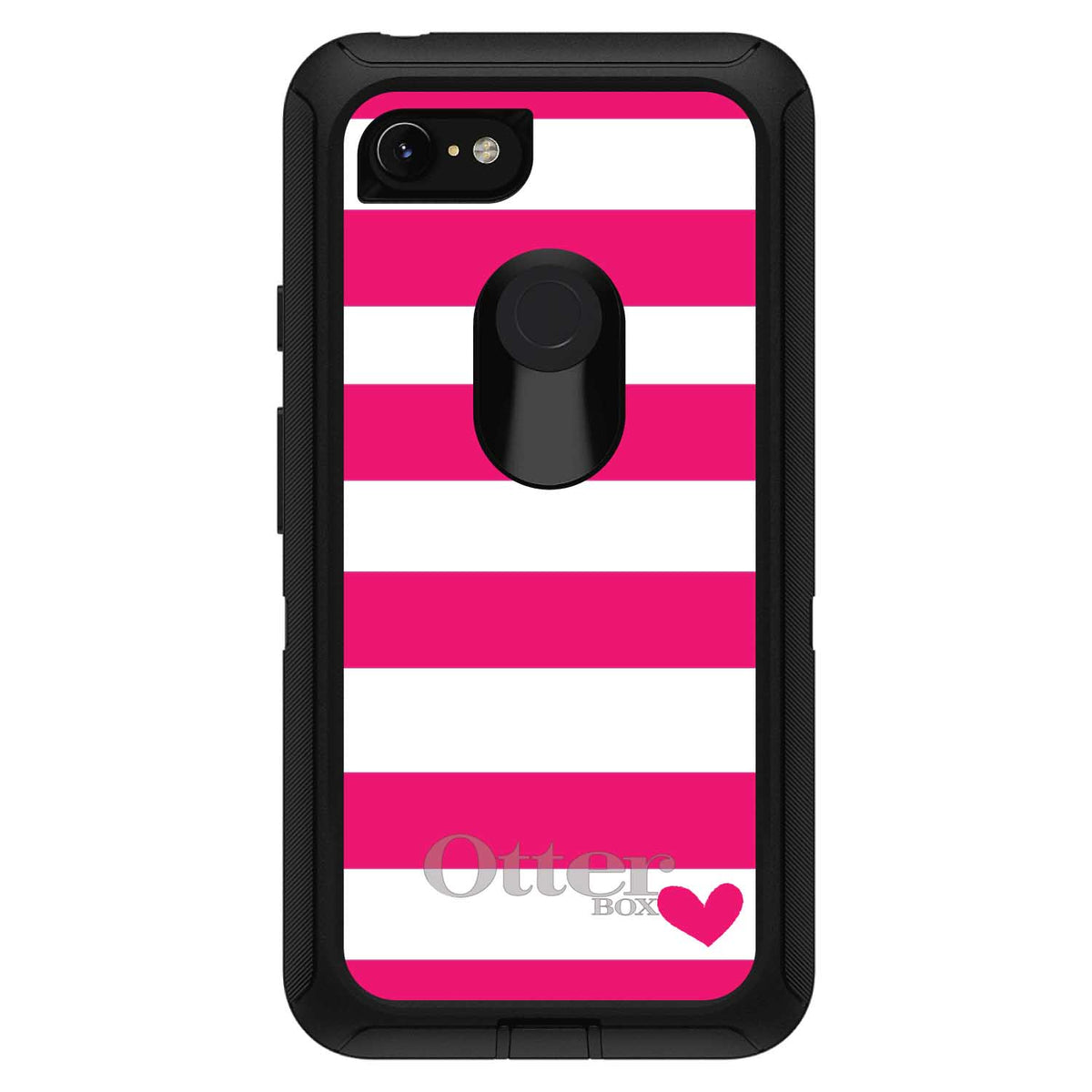 Hot Pink White Stripes Heart OtterBox Defender Case for iPhone & Galaxy, view 18