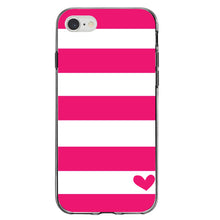 DistinctInk® Clear Shockproof Hybrid Case for Apple iPhone / Samsung Galaxy / Google Pixel - Hot Pink White Stripes Heart