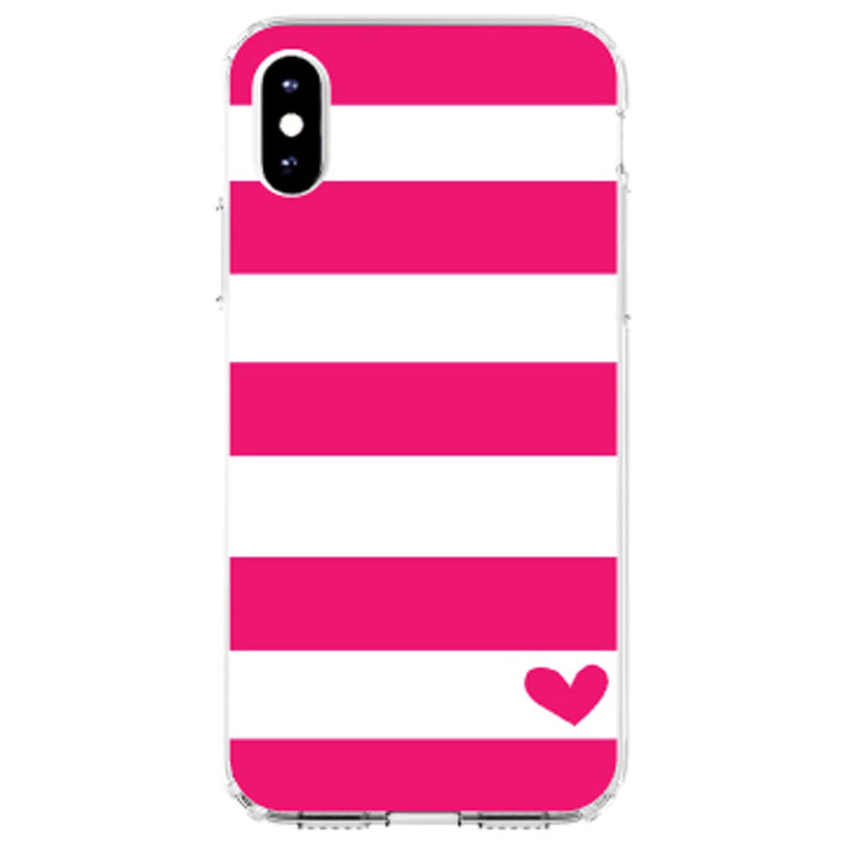 Hot Pink White Stripes Heart Clear Shockproof iPhone Case, view 4
