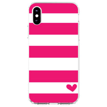 DistinctInk® Clear Shockproof Hybrid Case for Apple iPhone / Samsung Galaxy / Google Pixel - Hot Pink White Stripes Heart