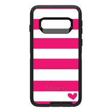 DistinctInk™ OtterBox Defender Series Case for Apple iPhone / Samsung Galaxy / Google Pixel - Hot Pink White Stripes Heart