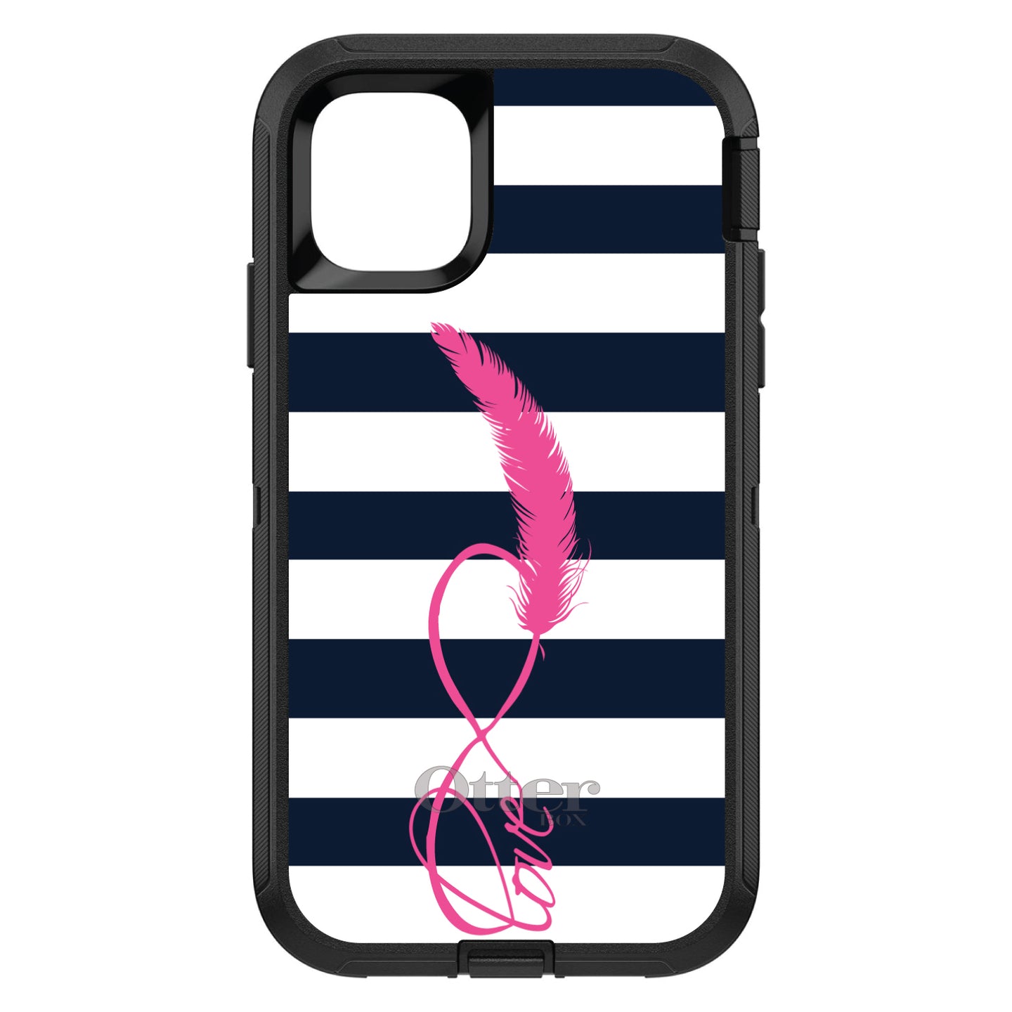 DistinctInk™ OtterBox Defender Series Case for Apple iPhone / Samsung Galaxy / Google Pixel - Navy White Stripes Pink Love