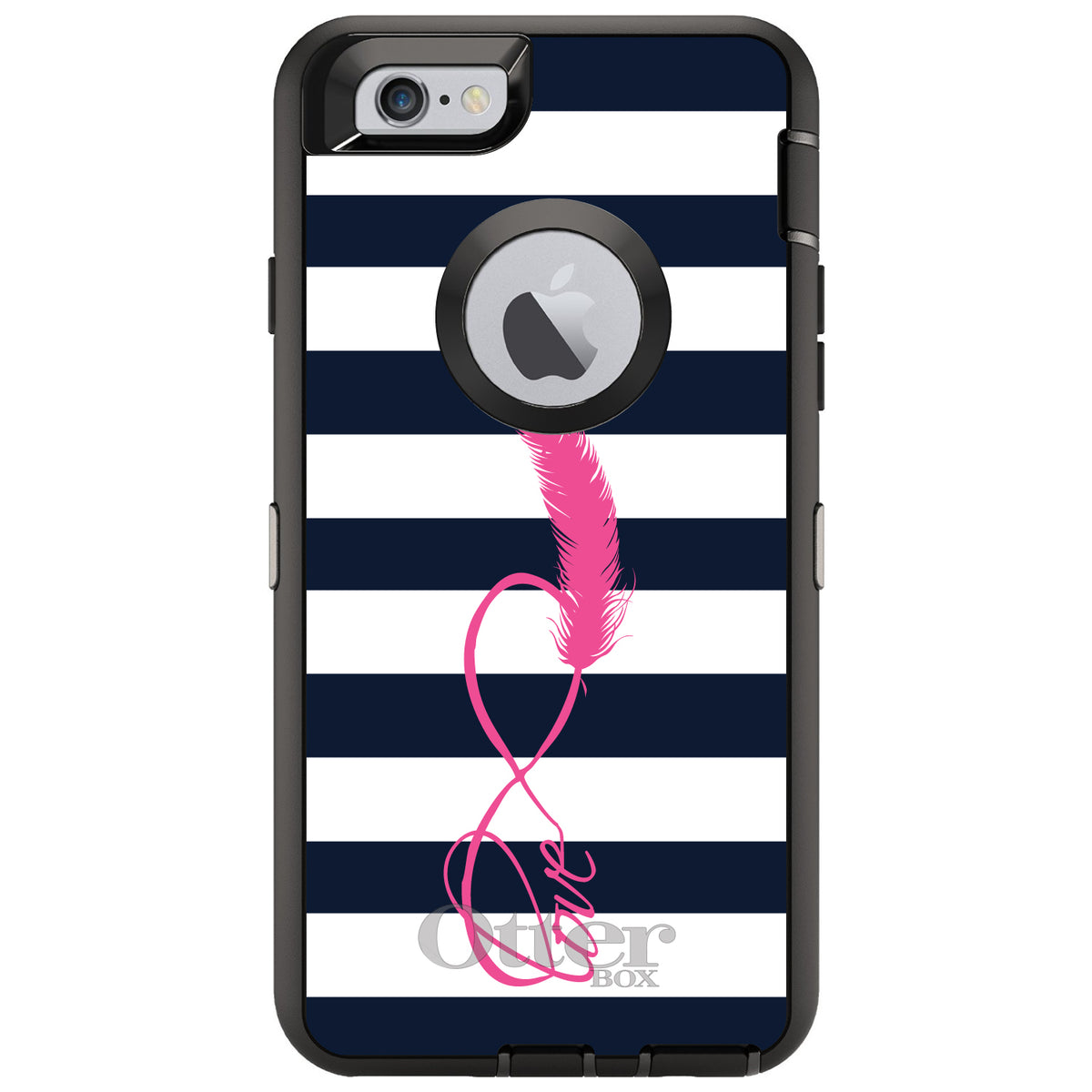 Navy White Stripes Pink Love OtterBox Defender Case for iPhone & Galaxy, view 4