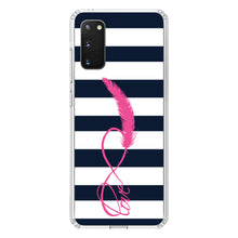 DistinctInk® Clear Shockproof Hybrid Case for Apple iPhone / Samsung Galaxy / Google Pixel - Navy White Stripes Pink Love