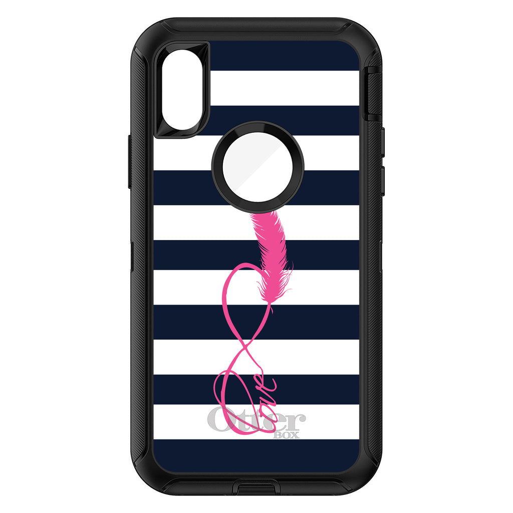 Navy White Stripes Pink Love OtterBox Defender Case for iPhone & Galaxy, view 3