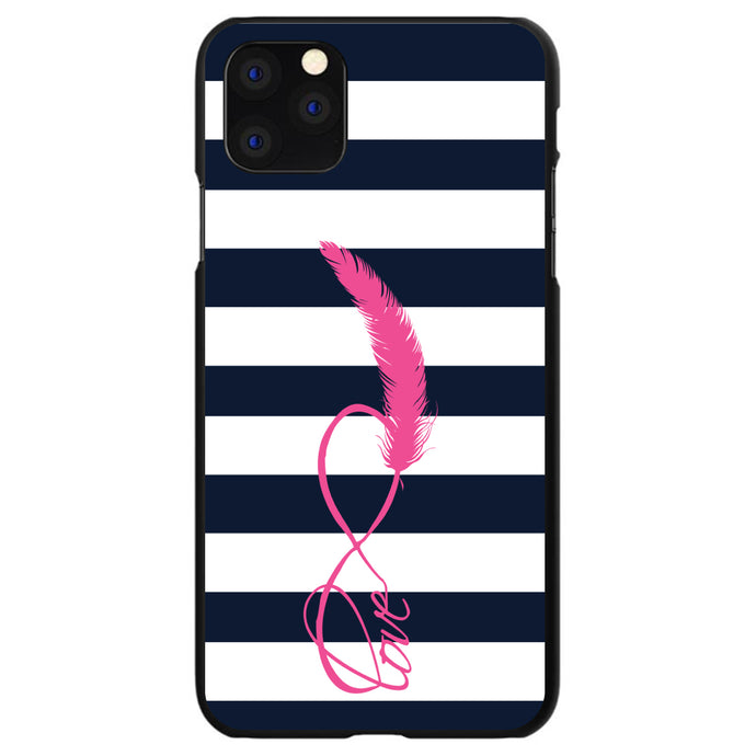 DistinctInk® Hard Plastic Snap-On Case for Apple iPhone or Samsung Galaxy - Navy White Stripes Pink Love