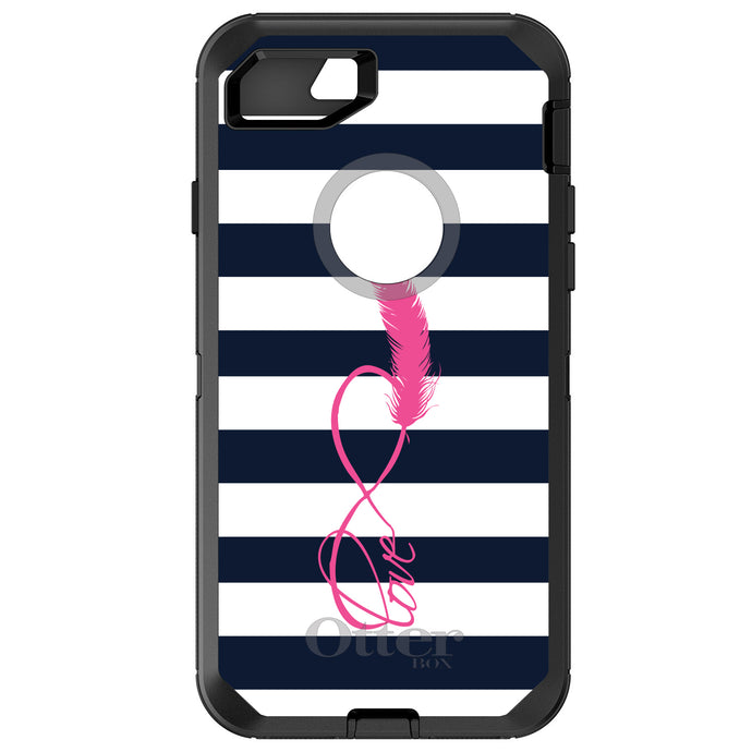DistinctInk™ OtterBox Defender Series Case for Apple iPhone / Samsung Galaxy / Google Pixel - Navy White Stripes Pink Love