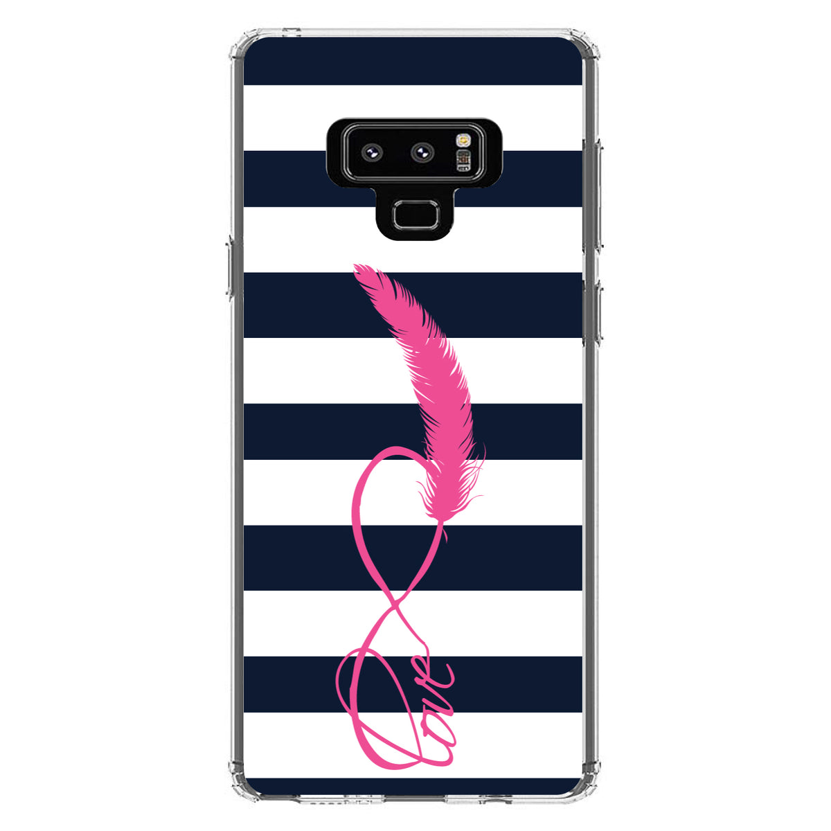 Navy White Stripes Pink Love Clear Shockproof iPhone Case, view 11