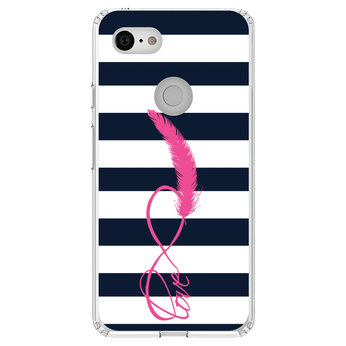 Navy White Stripes Pink Love Clear Shockproof iPhone Case, view 22