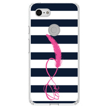 DistinctInk® Clear Shockproof Hybrid Case for Apple iPhone / Samsung Galaxy / Google Pixel - Navy White Stripes Pink Love