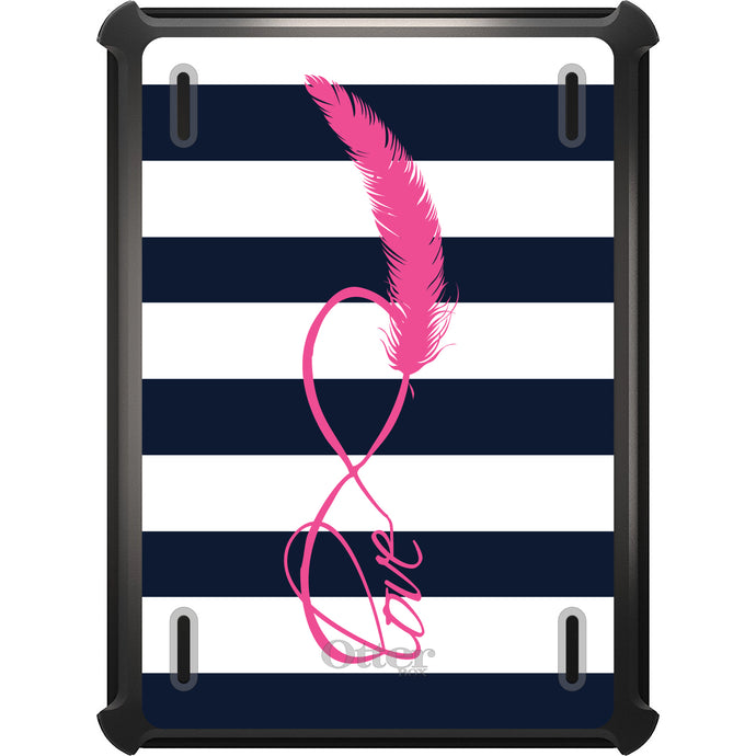 DistinctInk™ OtterBox Defender Series Case for Apple iPad / iPad Pro / iPad Air / iPad Mini - Navy White Stripes Pink Love