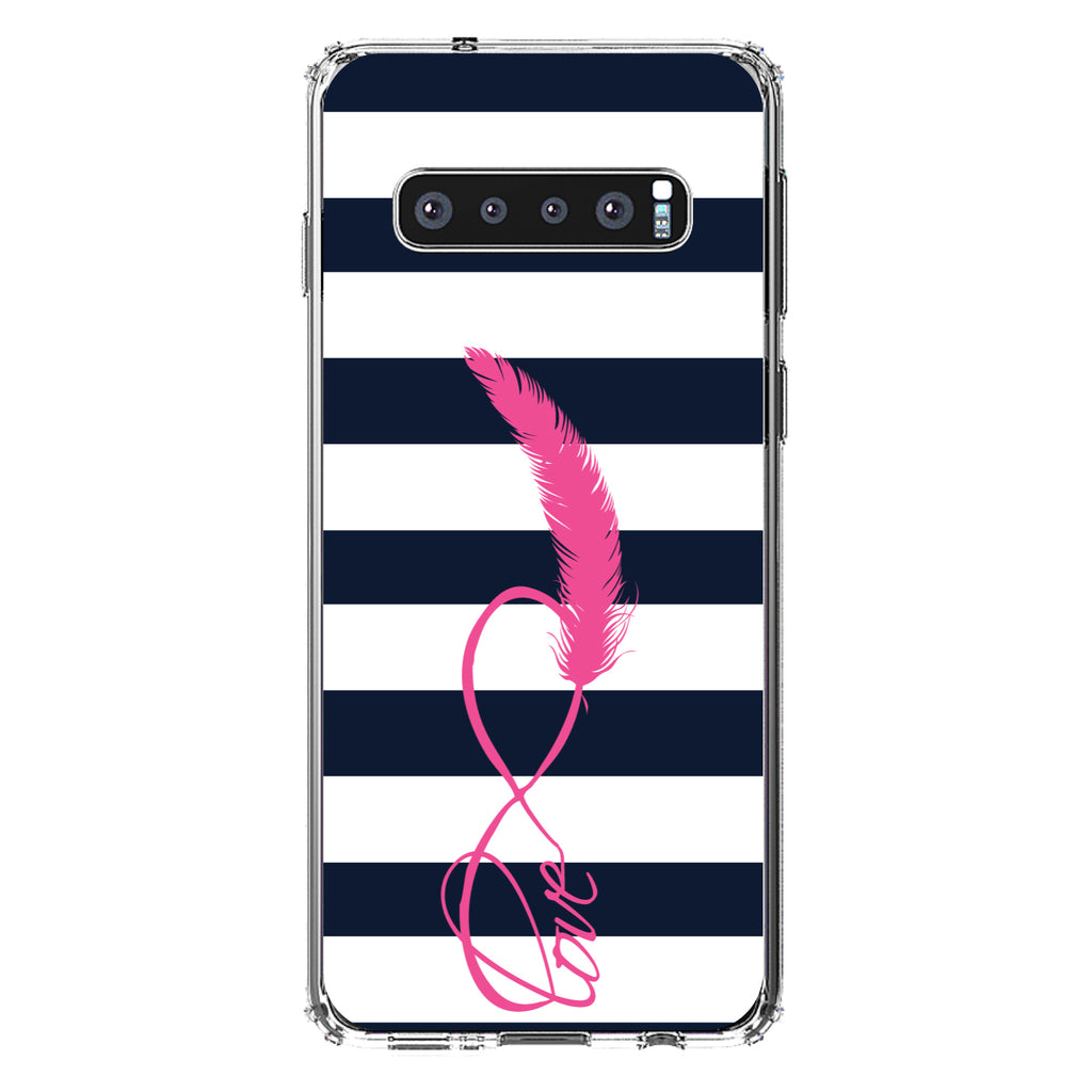 Navy White Stripes Pink Love Clear Shockproof iPhone Case, view 16