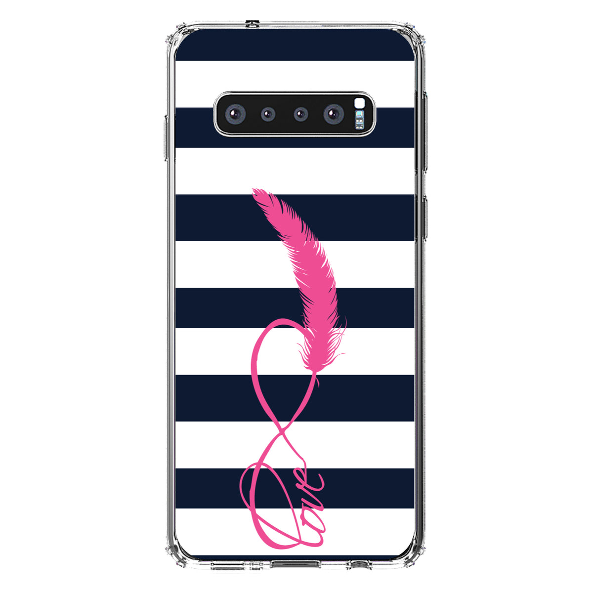 Navy White Stripes Pink Love Clear Shockproof iPhone Case, view 16