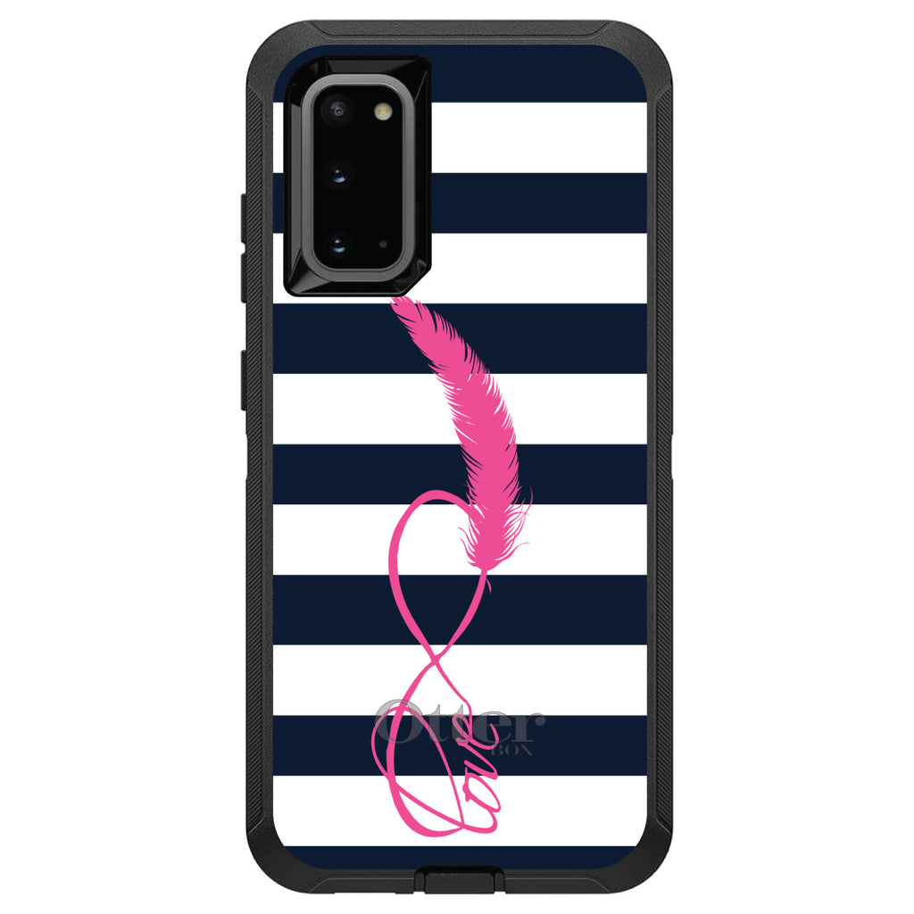 Navy White Stripes Pink Love OtterBox Defender Case for iPhone & Galaxy, view 8
