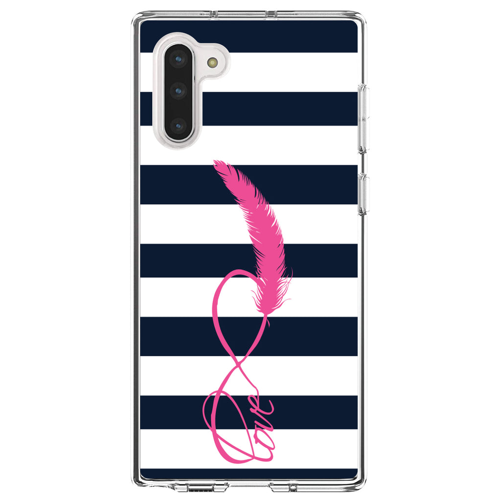 Navy White Stripes Pink Love Clear Shockproof iPhone Case, view 9