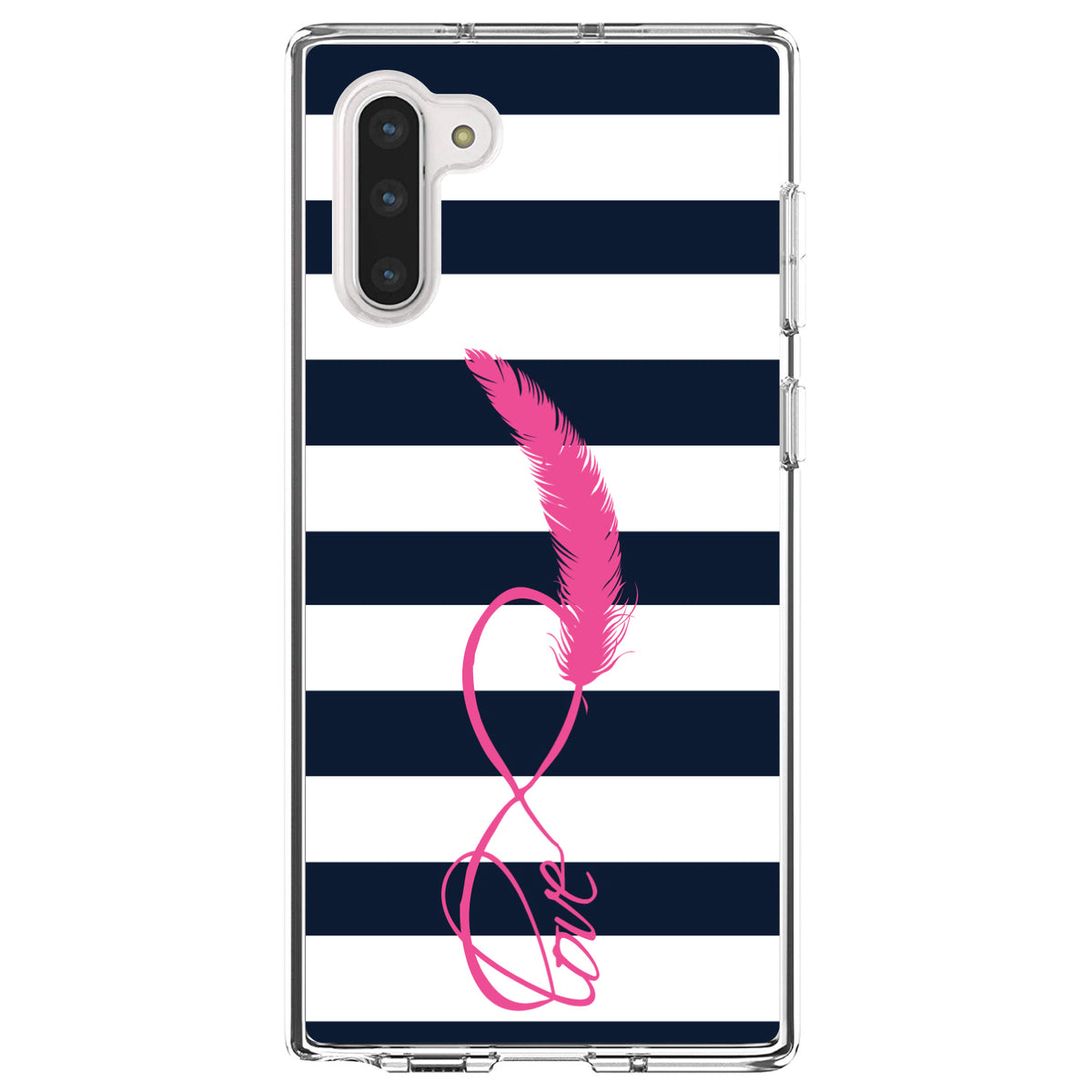 Navy White Stripes Pink Love Clear Shockproof iPhone Case, view 9