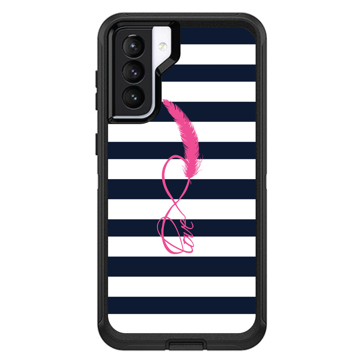 Navy White Stripes Pink Love OtterBox Defender Case for iPhone & Galaxy, view 6
