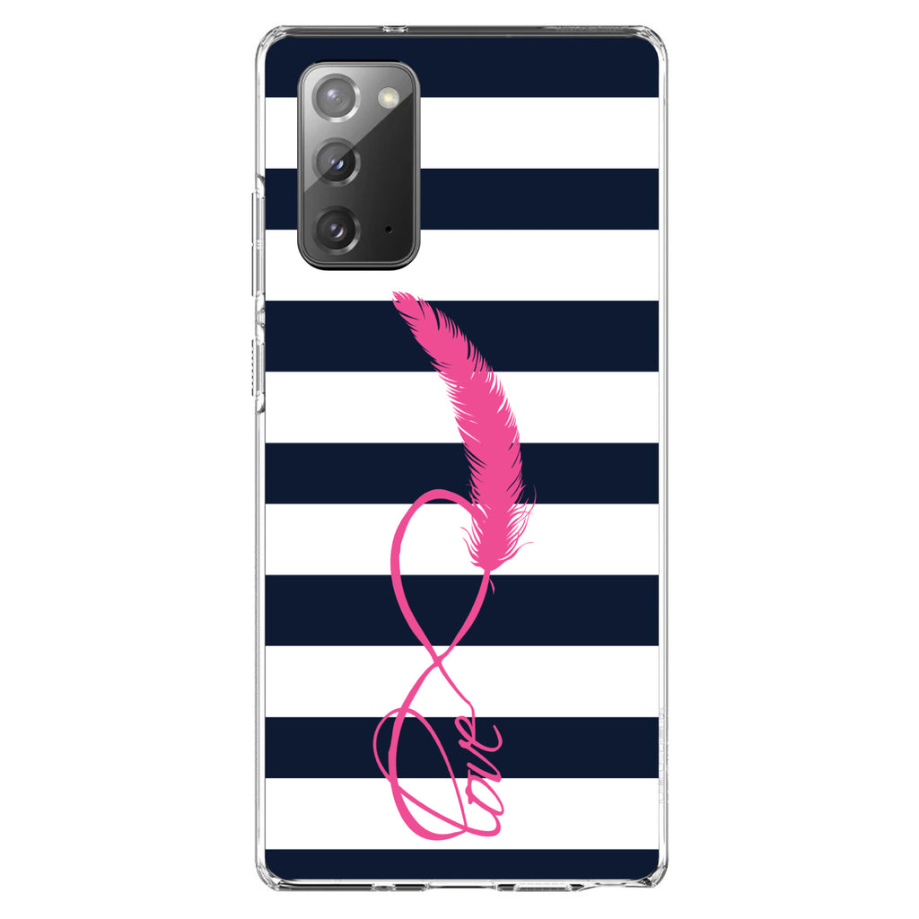 Navy White Stripes Pink Love Clear Shockproof iPhone Case, view 8
