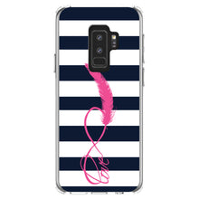 DistinctInk® Clear Shockproof Hybrid Case for Apple iPhone / Samsung Galaxy / Google Pixel - Navy White Stripes Pink Love