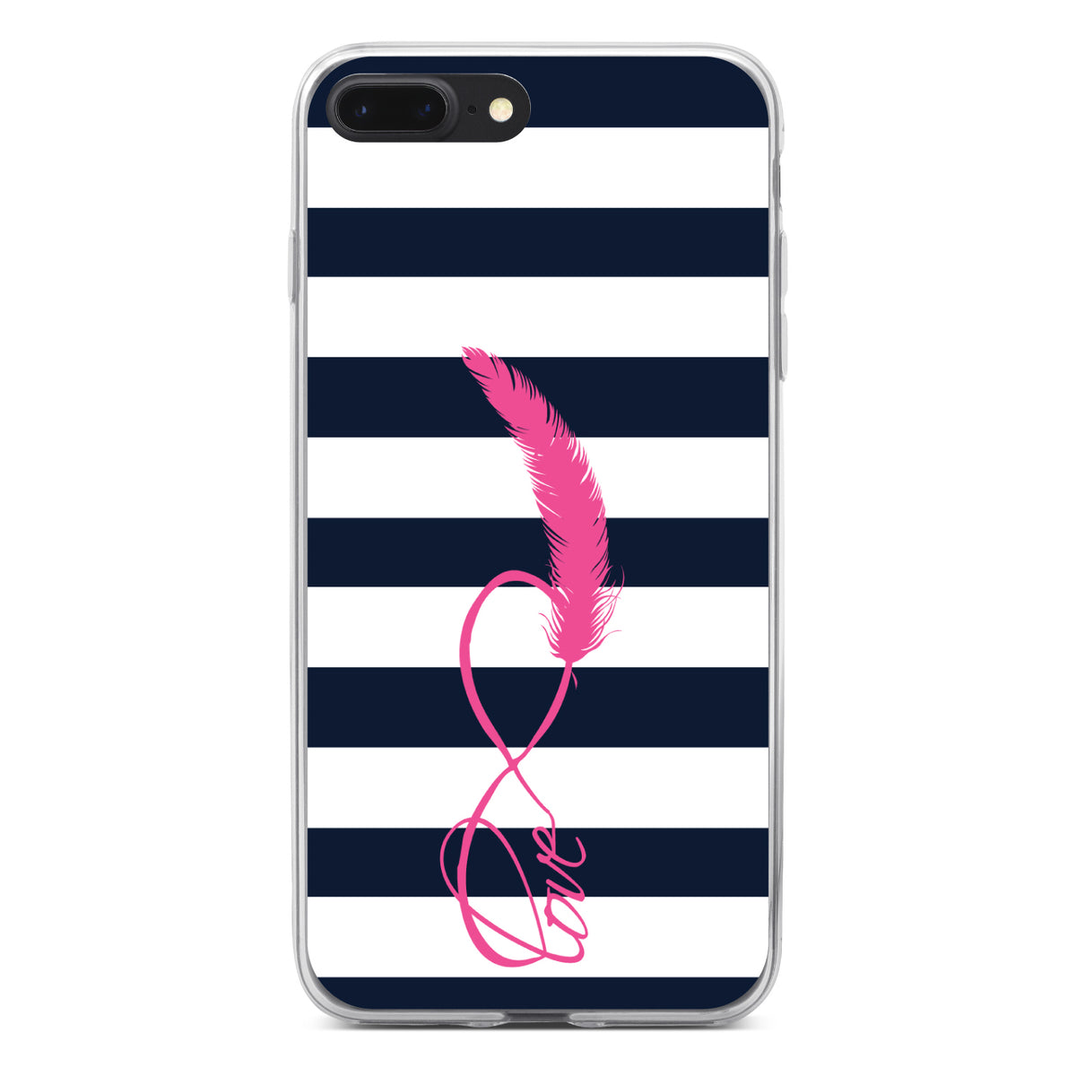 Navy White Stripes Pink Love Clear Shockproof iPhone Case, view 6