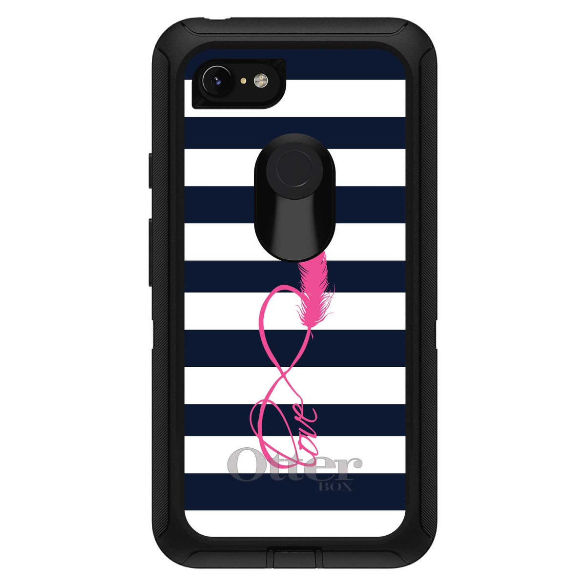 Navy White Stripes Pink Love OtterBox Defender Case for iPhone & Galaxy, view 18