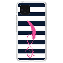 DistinctInk® Clear Shockproof Hybrid Case for Apple iPhone / Samsung Galaxy / Google Pixel - Navy White Stripes Pink Love
