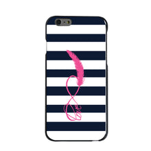 DistinctInk® Hard Plastic Snap-On Case for Apple iPhone or Samsung Galaxy - Navy White Stripes Pink Love