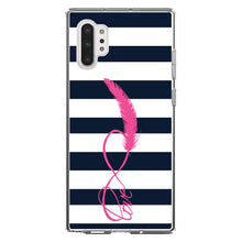 DistinctInk® Clear Shockproof Hybrid Case for Apple iPhone / Samsung Galaxy / Google Pixel - Navy White Stripes Pink Love