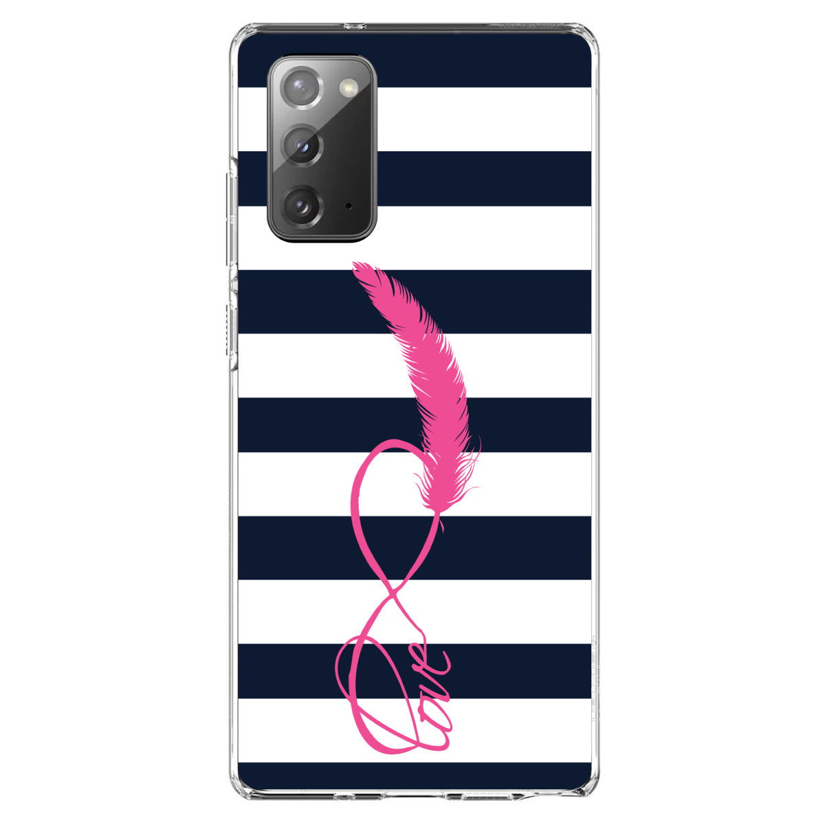 Navy White Stripes Pink Love Clear Shockproof iPhone Case, view 7