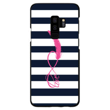 DistinctInk® Hard Plastic Snap-On Case for Apple iPhone or Samsung Galaxy - Navy White Stripes Pink Love
