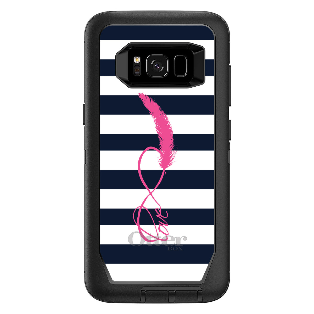 Navy White Stripes Pink Love OtterBox Defender Case for iPhone & Galaxy, view 12