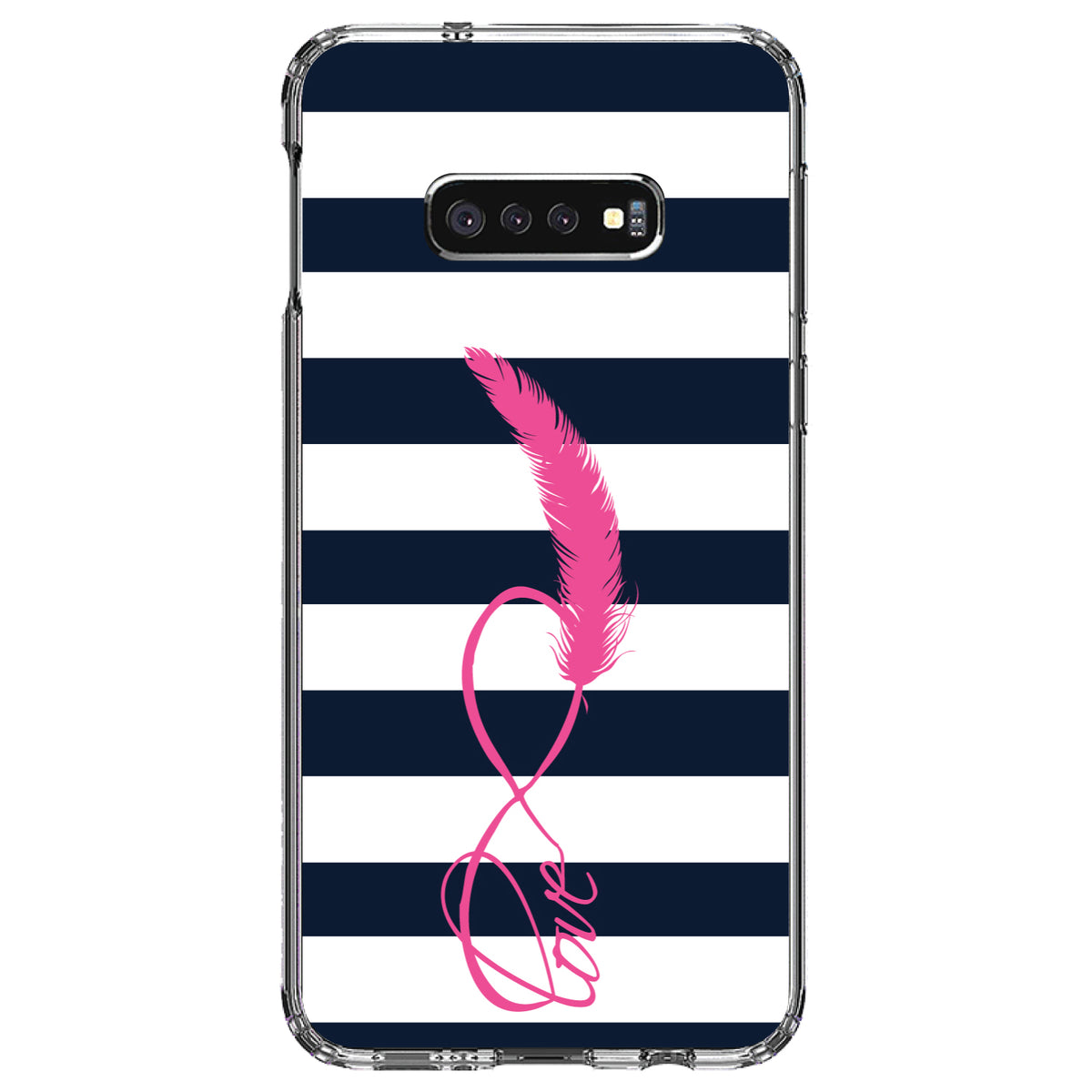 Navy White Stripes Pink Love Clear Shockproof iPhone Case, view 18