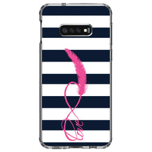 DistinctInk® Clear Shockproof Hybrid Case for Apple iPhone / Samsung Galaxy / Google Pixel - Navy White Stripes Pink Love