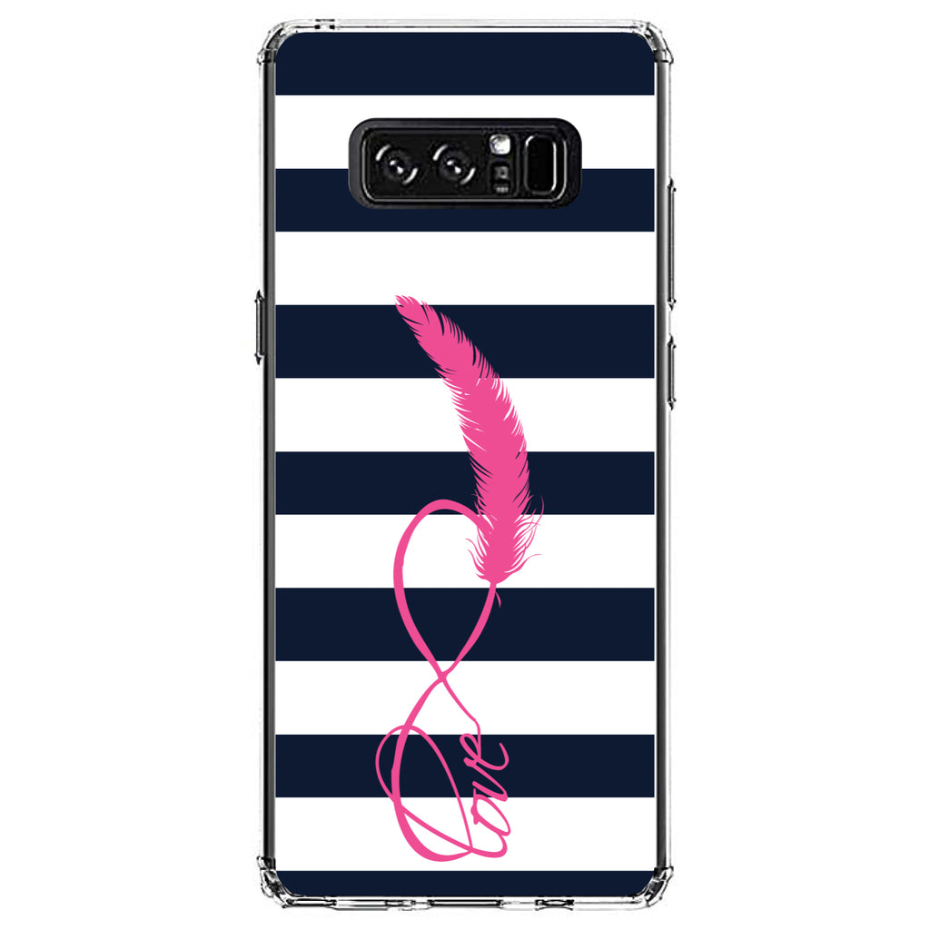 Navy White Stripes Pink Love Clear Shockproof iPhone Case, view 12