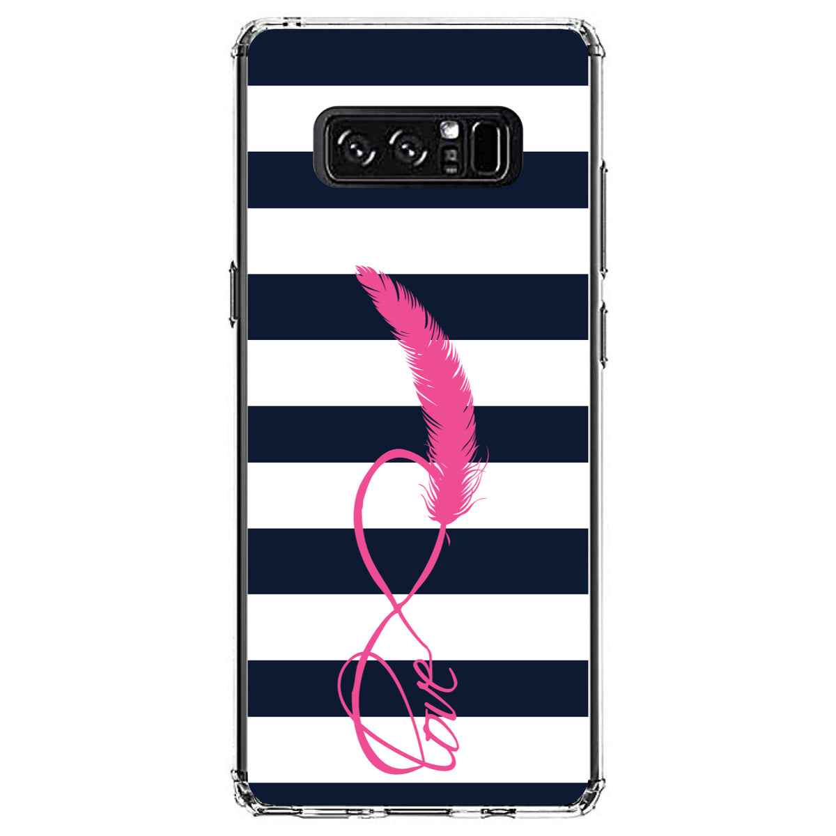 Navy White Stripes Pink Love Clear Shockproof iPhone Case, view 12
