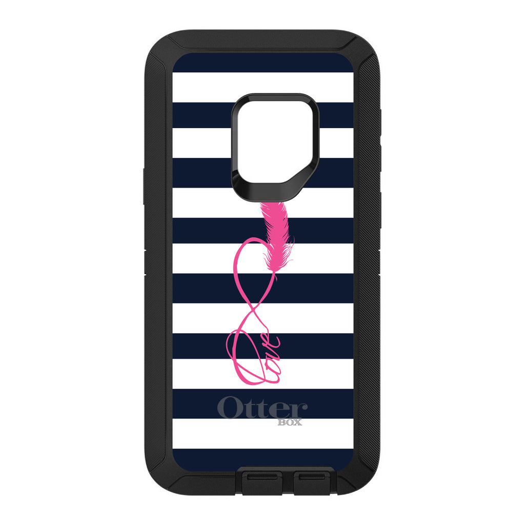 Navy White Stripes Pink Love OtterBox Defender Case for iPhone & Galaxy, view 11