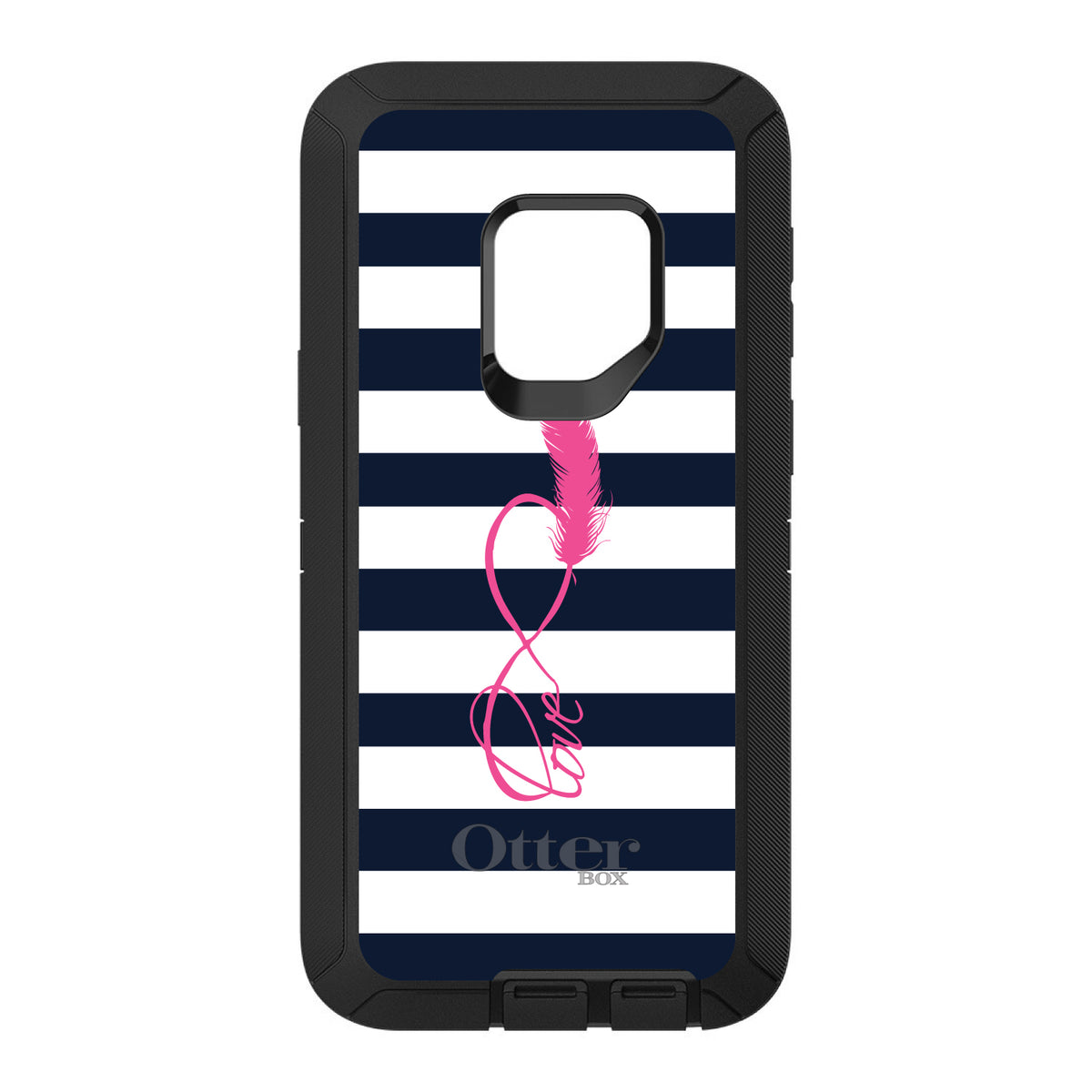 Navy White Stripes Pink Love OtterBox Defender Case for iPhone & Galaxy, view 11