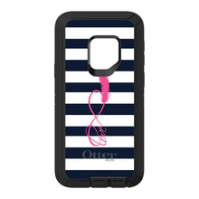 DistinctInk™ OtterBox Defender Series Case for Apple iPhone / Samsung Galaxy / Google Pixel - Navy White Stripes Pink Love