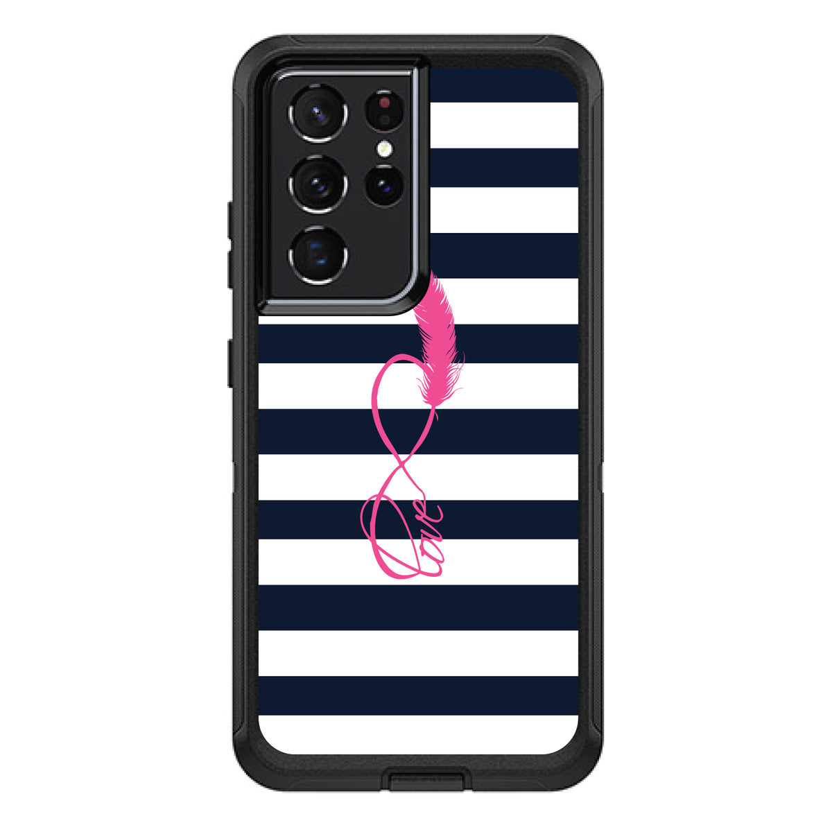 Navy White Stripes Pink Love OtterBox Defender Case for iPhone & Galaxy, view 7