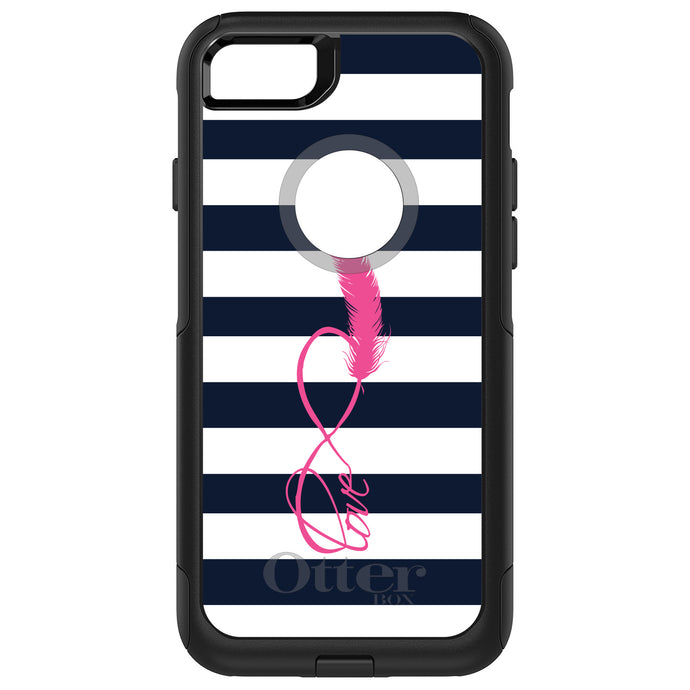 DistinctInk OtterBox Commuter Series Case for Apple iPhone or Samsung Galaxy - Navy White Stripes Pink Love