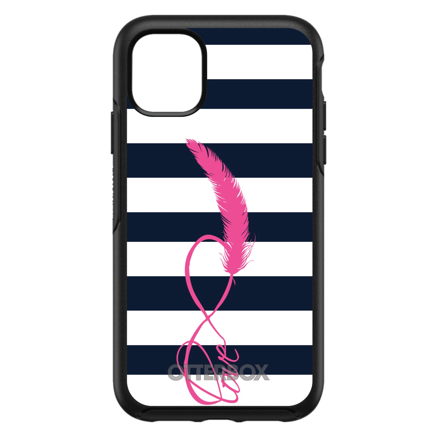 DistinctInk™ OtterBox Symmetry Series Case for Apple iPhone / Samsung Galaxy / Google Pixel - Navy White Stripes Pink Love