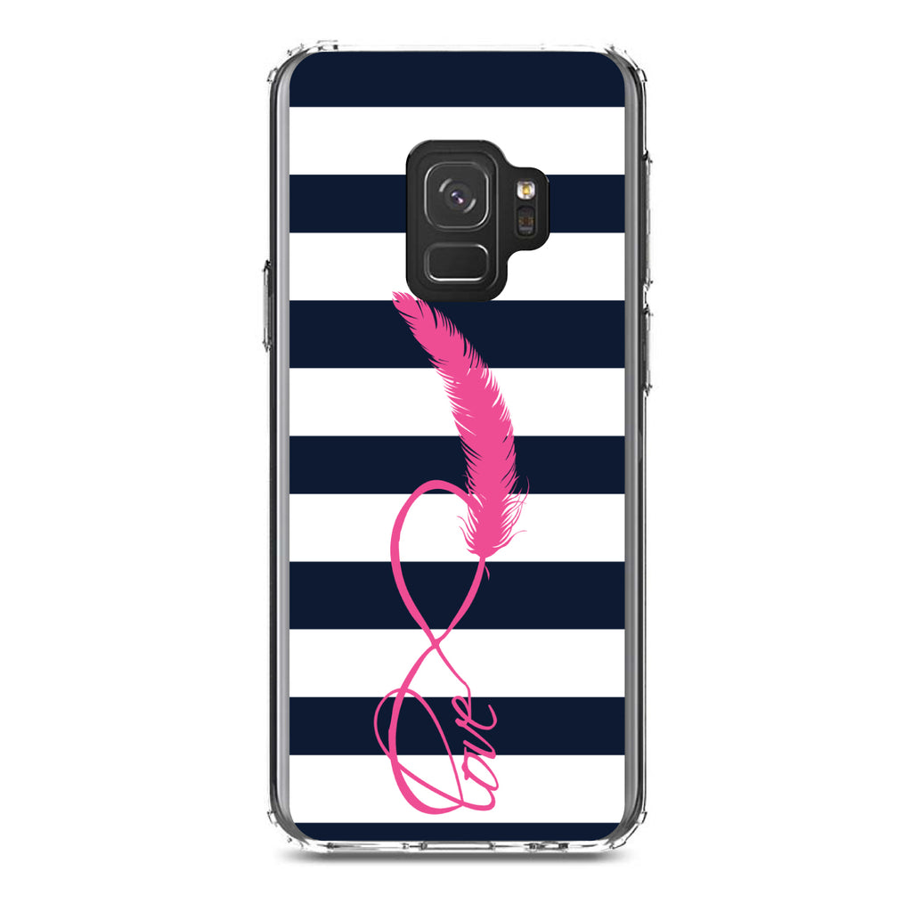 Navy White Stripes Pink Love Clear Shockproof iPhone Case, view 19